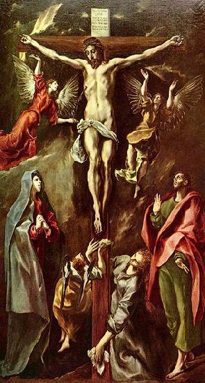 El Greco Christus am Kreuz, mit Maria, Johannes und Maria Magdalena oil painting image
